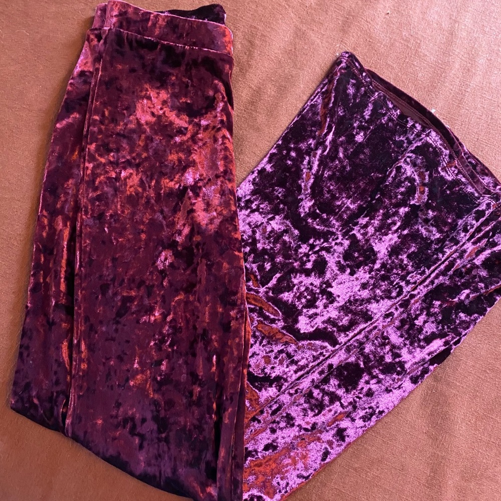 High waisted flare velvet pants burgundy